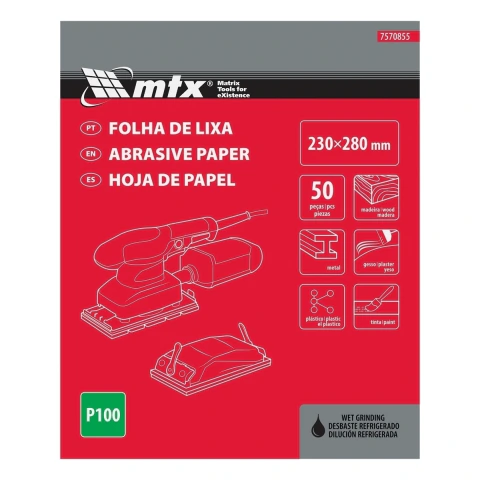 Folha de Lixa Metal Base D´Água P100 230x280mm 10 Peças MTX