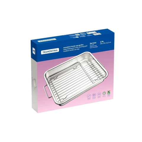 Assadeira Tramontina Service Com Grelha Aço Inox 39 cm 6,4 L