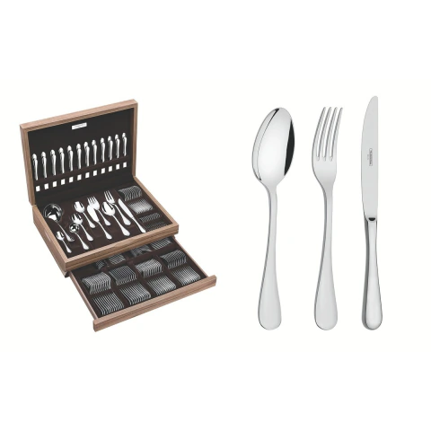 Faqueiro Tramontina Classic 130 Peças Aço Inox Com Facas Forjadas E Estojo De Madeira
