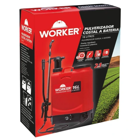 Pulverizador Costal 16 Litros Bateria Worker Autonomia 6h Vazão 3,1 L/min