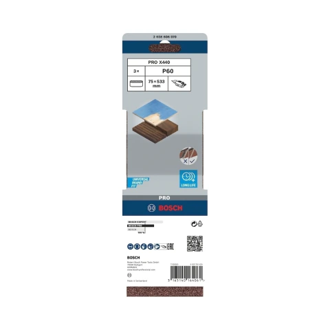 Cinta De Lixa Bosch Pro X440 75X533mm Grano 60 3Un