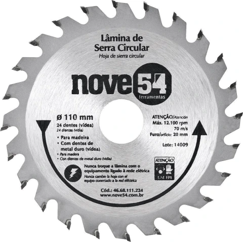 Lamina Serra Circular Vídea 110x20x1,8mm 24 Dentes 12100 Rpm