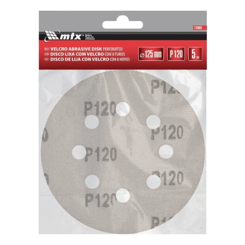 Disco De Lixa Com Velcro Perfurado Grão 120 125 Mm 5 Peças Mtx