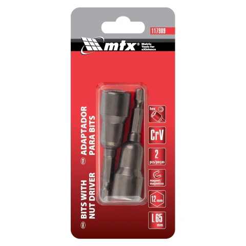 Soquete Magnético Para Parafusadeira 12 mm Comprimento 65 mm Haste 1/4 Polegada 2 Peças Mtx
