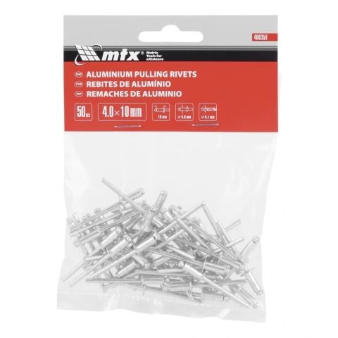 Rebites De Repuxo 4 X 10 Mm Alumínio Com Pino Em Aço 50 Peças Mtx