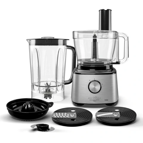 Multiprocessador BMP2000 1300W Britânia Inox 5 em 1 Rala Processa Fatia Espreme e Liquidifica 127V