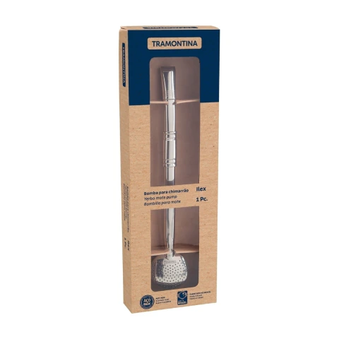 Bomba De Chimarrão 23 Cm Aço Inox Com Rosca Ilex Tramontina Desmontável