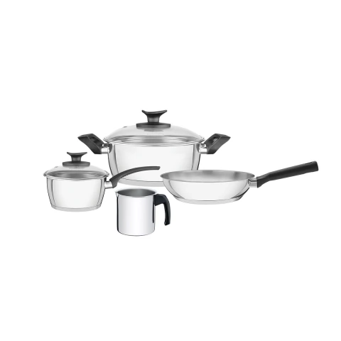 Jogo De Panelas Tramontina Allegra 4 Peças Aço Inox Fundo Triplo Baquelite Indução