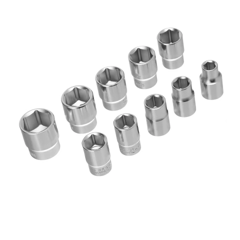 Jogo De Soquete Sextavado 3/8'' Crv 10 Peças Stels 8-19mm Aço Cromo Vanádio