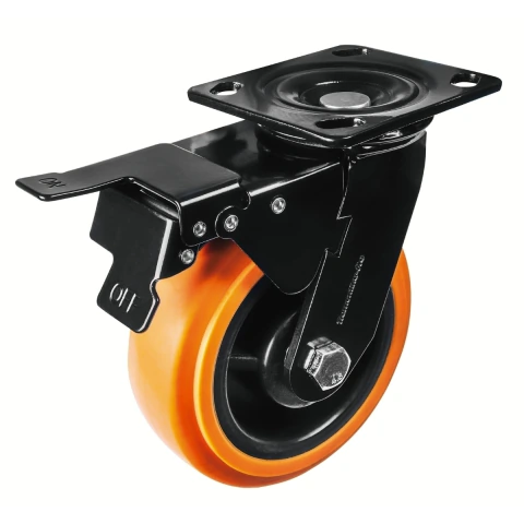 Rodízio Articulado 150x50mm Aço Carbono Preto Laranja Trava 1 Ano Garantia Tramontina PRO