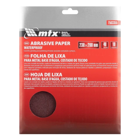 Folha de Lixa Costado de Tecido Grão 40 230x280mm 10 Peças