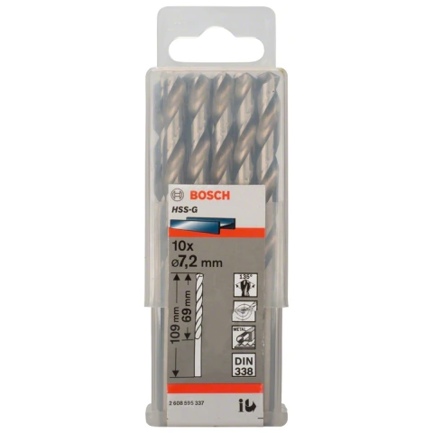 Broca Para Metal Bosch Aço Rápido Hss-G 7,2mm 10 Peças