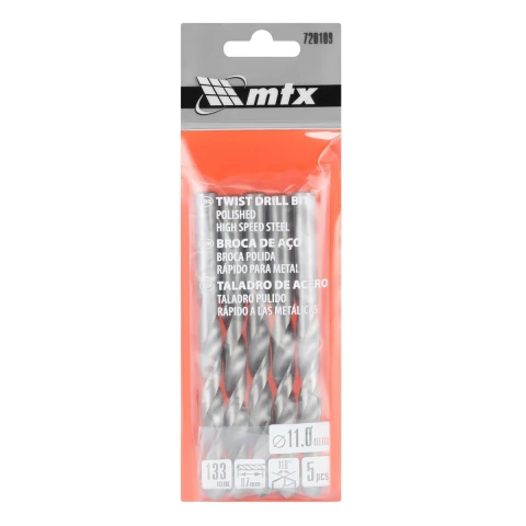 Broca Aço Rápido 11mm Polida 5 Peças Para Metal HSS MTX