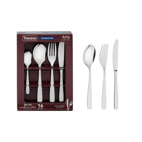 Faqueiro Tramontina Cosmos 16 Peças Aço Inox Brilho E Fosco Jogo De Talheres Mesa