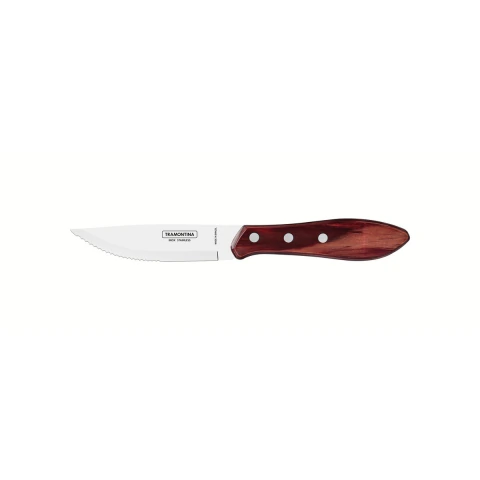 Faca Para Churrasco Jumbo Tramontina 5 Polegadas Lâmina Aço Inox Cabo Madeira Polywood Vermelho