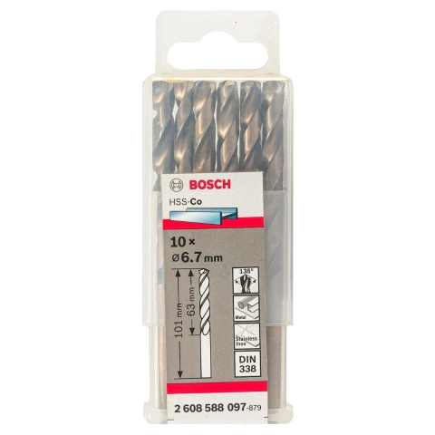 Broca Para Metal Bosch Aço Rápido Hss-Co 6,7mm 10 Peças