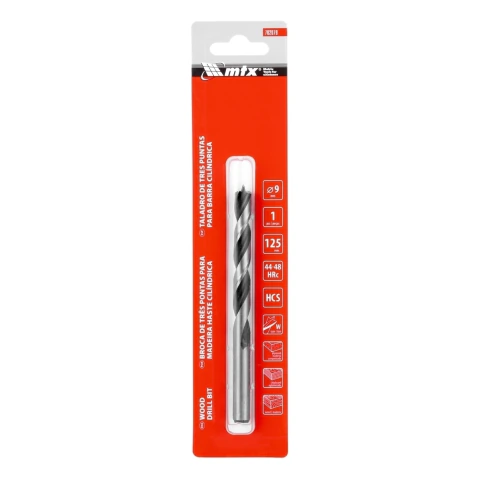 Broca Espiral Para Madeira 9 x 125 Mm Haste Cilíndrica Aço Mtx