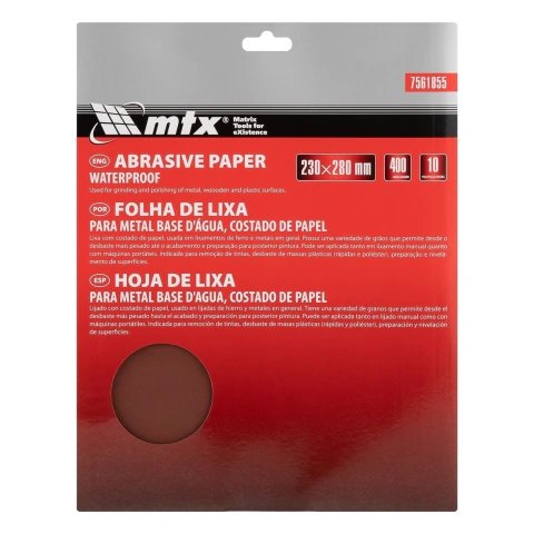 Folha Lixa Metal Grão 400 230x280mm 10 Peças Base Papel MTX