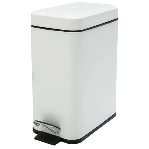 Lixeira Retangular 5 Litros Ferro Branco Slim Kala Pedal Antiderrapante