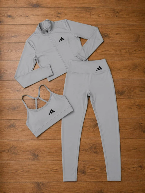 Conjunto Feminino 3 Peças Performance – Jaqueta + Top + Legging