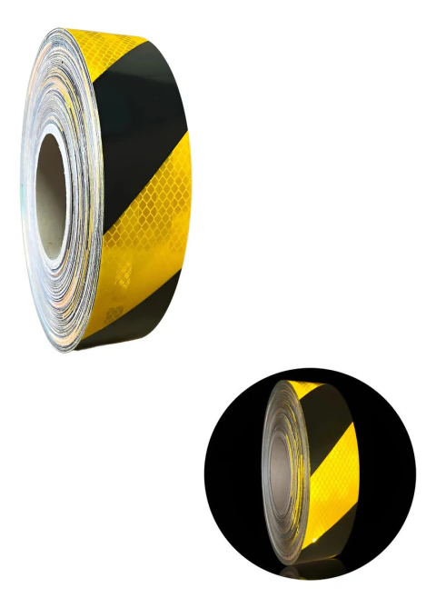 Fita Adesiva Refletiva Zebrada Amarela E Preta 3m X 50mm Amarelo C/ Preto Prismático
