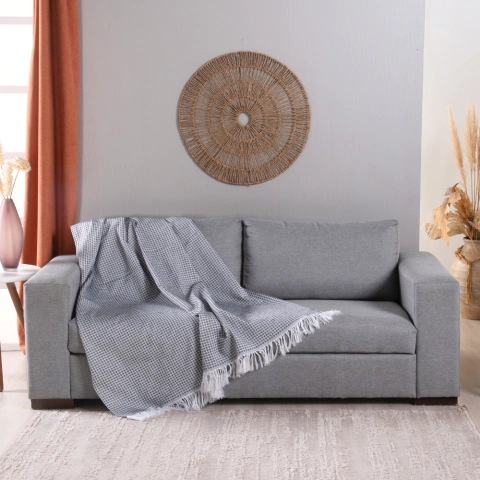 Manta para Sofá Grid 1 Peça 2,10m x 1,35m 60% Algodão / 40% Poliéster Jacquard com Franja