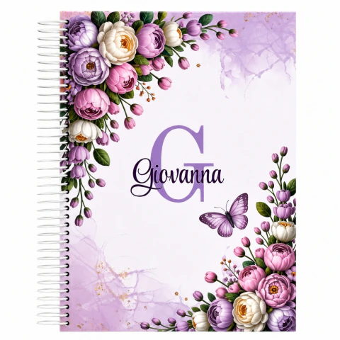 Caderno Personalizado Floral Lilás