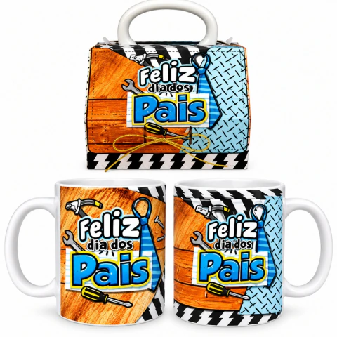 Caneca com Embalagem Maleta - Dia dos Pais - PAI PRA TODA OBRA - Com Foto