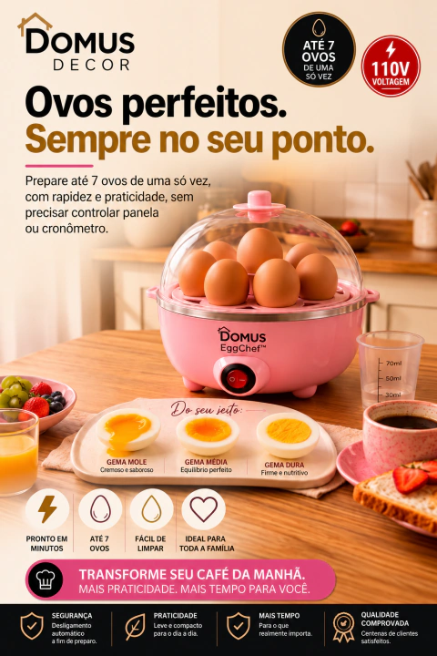 Domus EggChef™ 110V | Cozedor Elétrico para até 7 Ovos – Ovos Perfeitos em Minutos