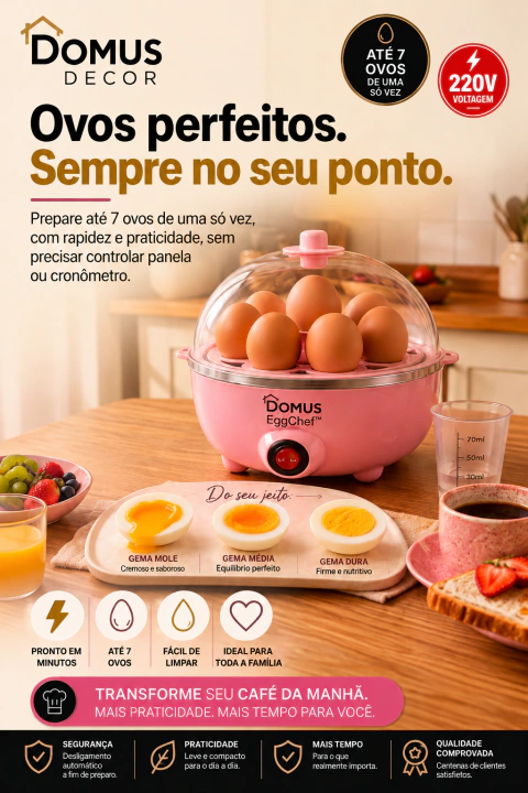 Domus EggChef™ 220V | Cozedor Elétrico para até 7 Ovos – Ovos Perfeitos em Minutos