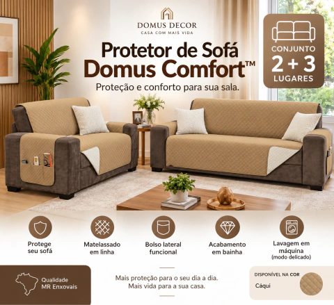 Protetor de Sofá Domus Comfort™ 2 e 3 Lugares | Proteção e Conforto para Sua Sala