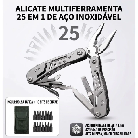 Multitool Wolf Claw Pro — Alicate Tático 25 Funções Aço Inox