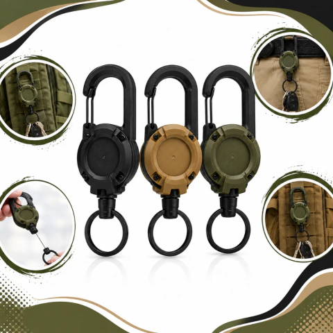 Mosquetão Tático Wolf Claw — Retrátil 60cm Anti-Perda EDC
