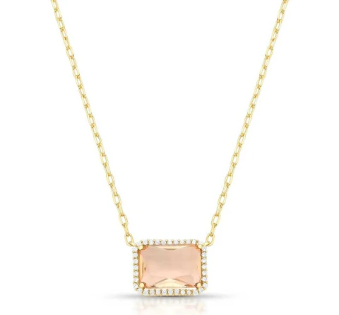 Colar com Pingente em Cristal Retangular Marrom