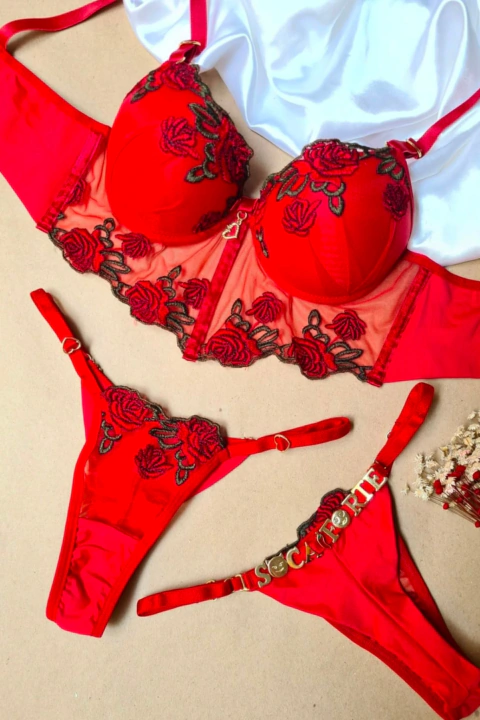 Conjunto Rosas com Bojo - Vermelho