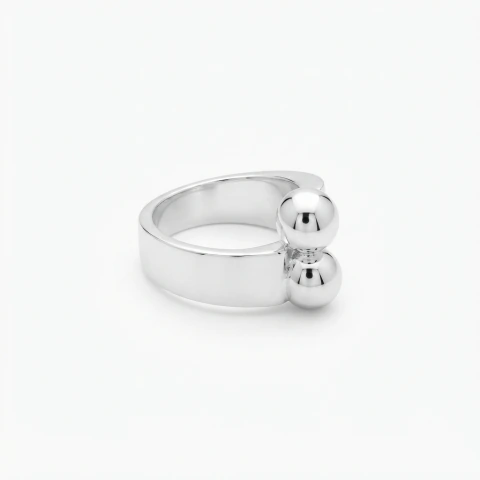 Anillo de Plata Inflada Minimalista Diseño de Esferas Cruzadas N°19