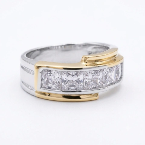 Anillo Cintillo Sinfín de Plata 900 y Oro con Piedras N° 16