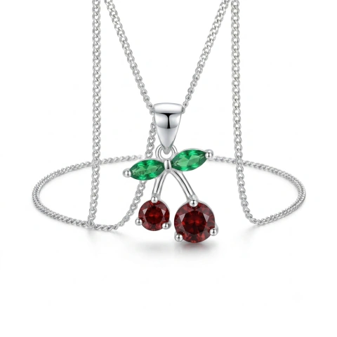 Conjunto de Plata 900 Cadena y Cerezas Piedras