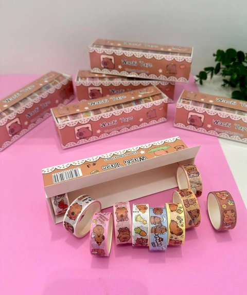 Kit Washi Tape Capivara Fita Decorativa Kawaii Papelaria Fofa 10 Unidades - comprar online