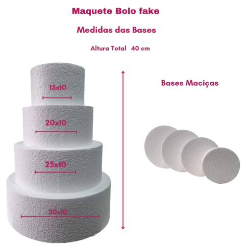 Bases para bolo de fake de EPS Rendonda (isopor) Alta 4 Andares 10, 15, 20 e 25x15 (Sem Revestimento)
