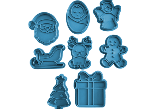 Pack x8 Cortantes con Sello de Navidad para Galletitas y Fondant