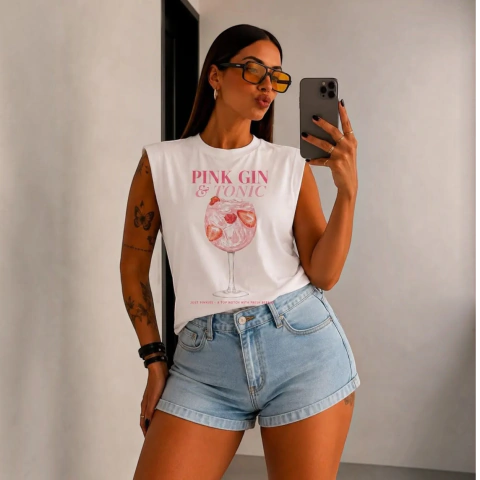 Remera Musculosa Algodón Estampado Pink Gin