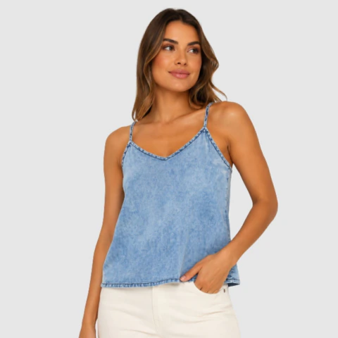 Regata Azul com Efeito Jeans