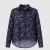 Blusa Floral Azul-Marinho com Gola de Camisa - comprar online