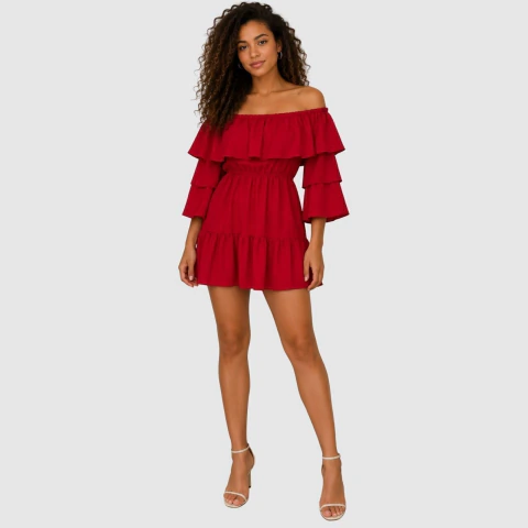 Vestido Curto Ciganinha com Babados em Camadas