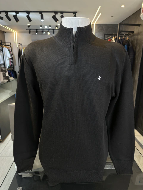 Sueter C/ Ziper Brooksfield - Preto - Liso Basico