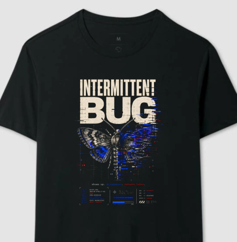 Camiseta Intermittent Bug - Cannot Reproduce