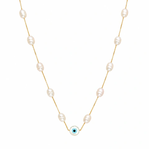 Colar Lavinea 40cm Pérola Natural banho ouro 18k Hipoalergênico