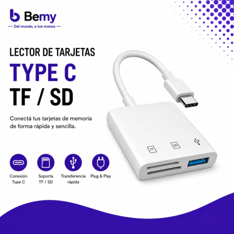Lector de Tarjetas USB-C TF / SD OTG para Celular, Tablet y Notebook
