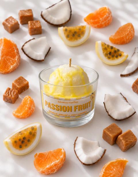 Vela Aromática Passion Fruit 130g | Maracujá, Coco, Bergamota e Caramelo